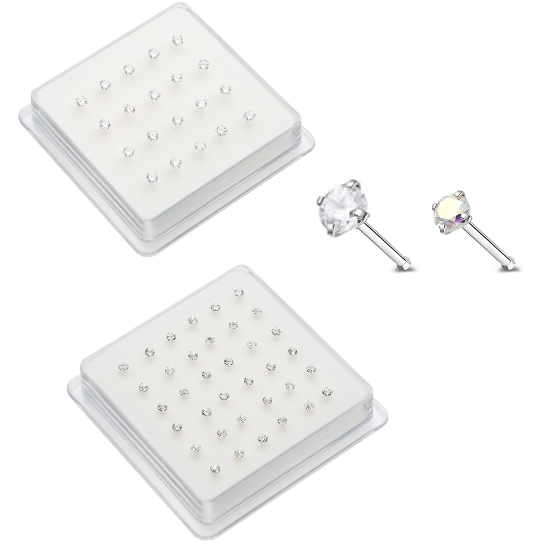Silver Prong Set CZ Nose Stud with Display Box