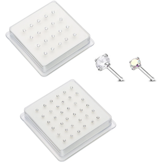 Silver Prong Set CZ Nose Stud with Display Case