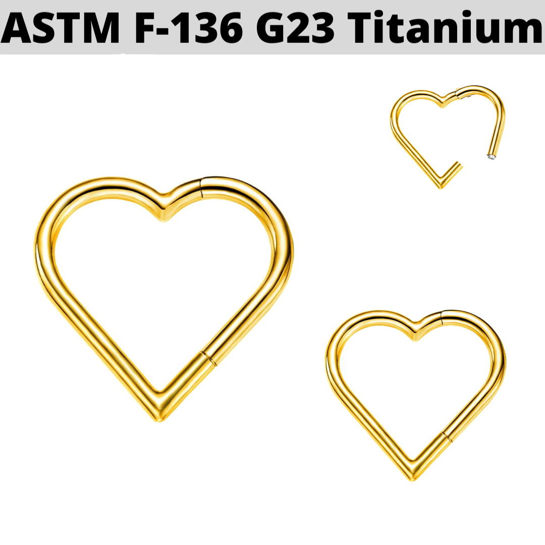 G23 Gold PVD Titanium Heart Shape Hinged Clicker