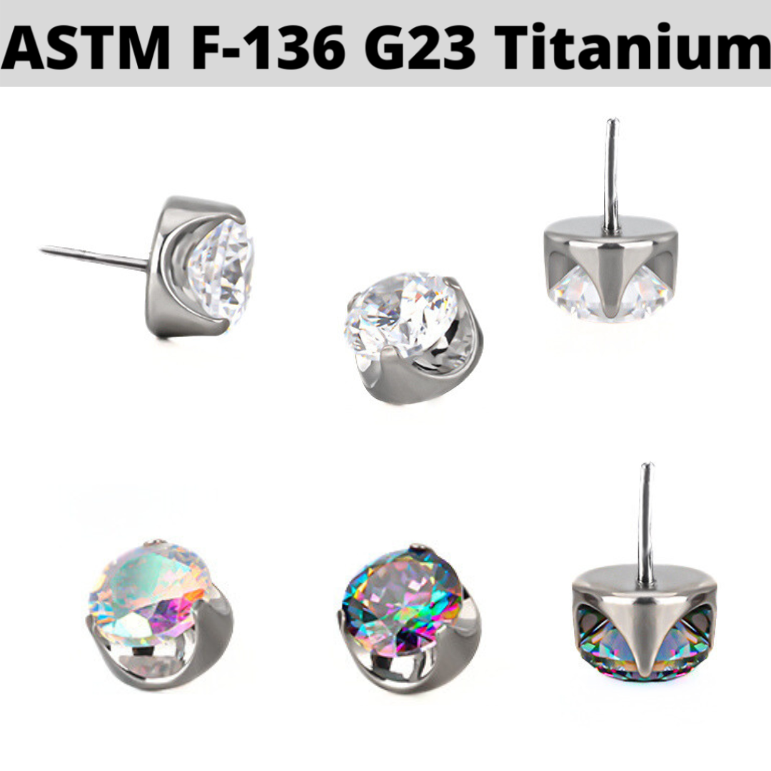 G23 Titanium Threadless Push In Flat Back 3 Claw Set CZ Top – APM
