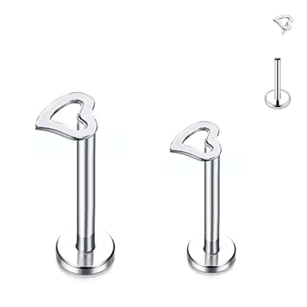 Steel Internally Threaded Hollow Heart Labret Tragus