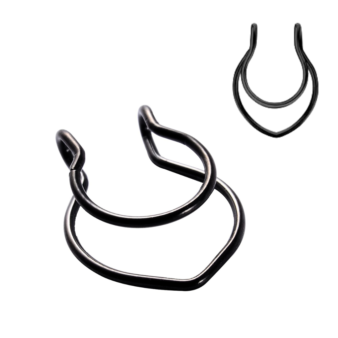 Black Steel Ion Plated Clip On Double Hoop Septum Ring