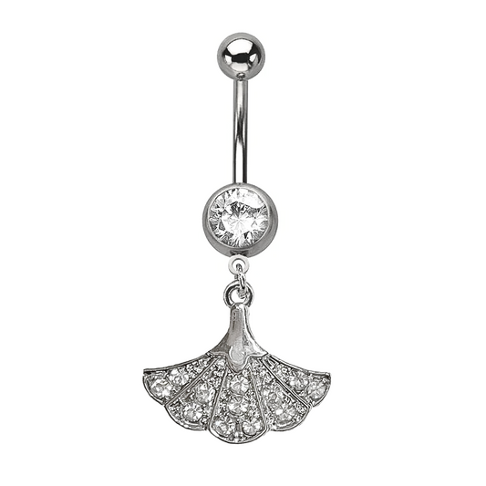 Ginkgo Leaf Paved CZ Dangle Belly Ring