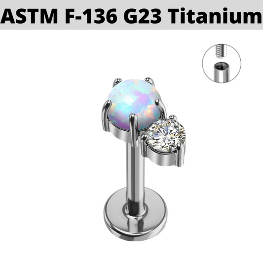 G23 Titanium Internally Threaded Opal Gem Labret