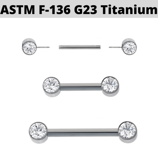 G23 Titanium Threadless Push In Flat Bezel Set CZ Front Facing Barbell