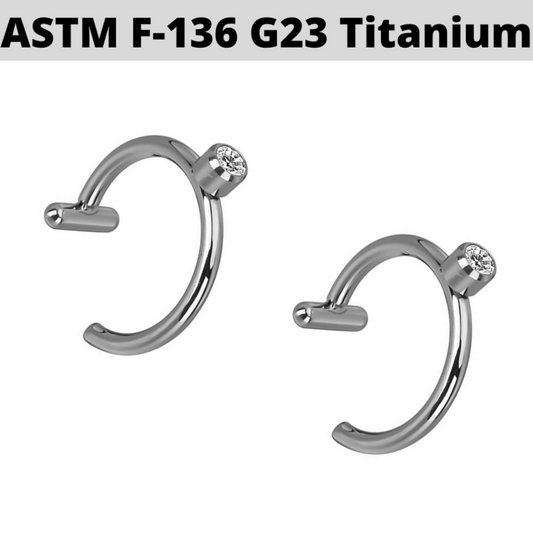 G23 Titanium Bezel Set CZ Bar End Nose Hoop