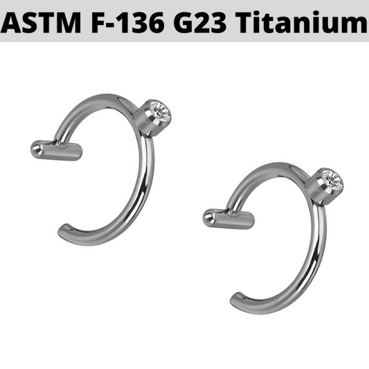 G23 Titanium Bezel Set CZ Bar End Fake Nose Lip Hoop