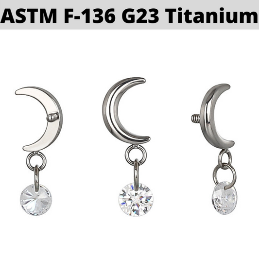 G23 Titanium Internally Threaded Moon Dangle CZ Top