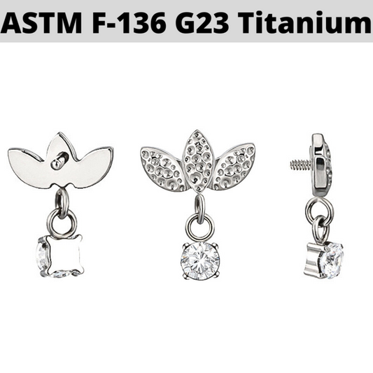 G23 Titanium Internally Threaded Hammered 3 Marquise Leaf Top