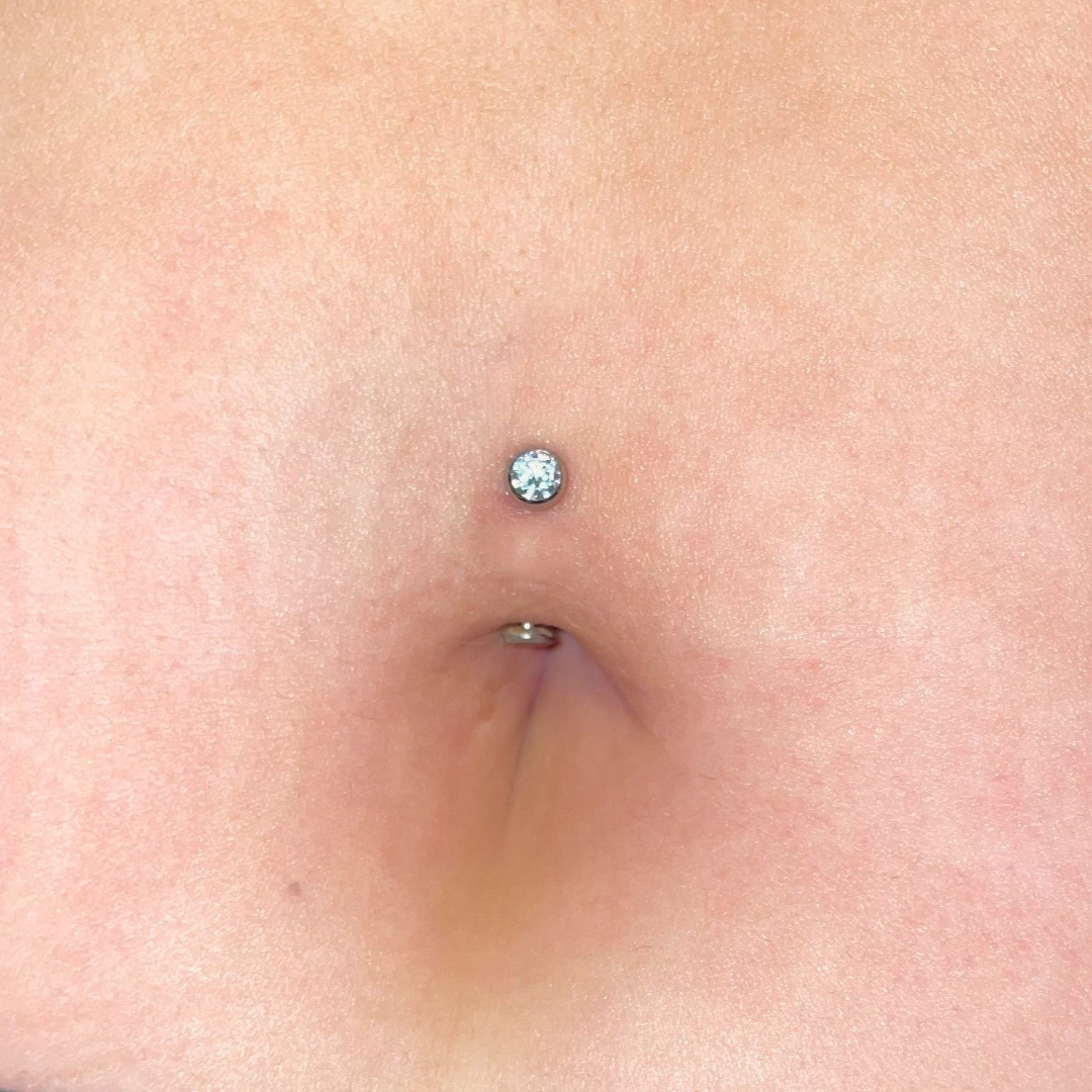 Internally Threaded Steel CZ Floating Belly Ring