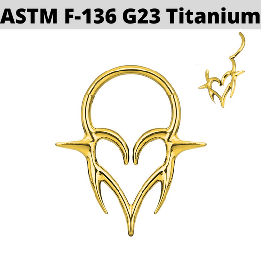 G23 Gold PVD Titanium Tribal Heart Hinged Clicker