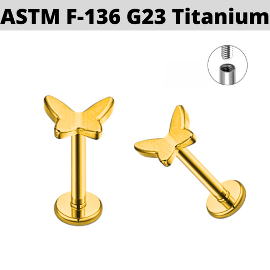 G23 Gold PVD Titanium Internally Threaded 3D Butterfly Labret