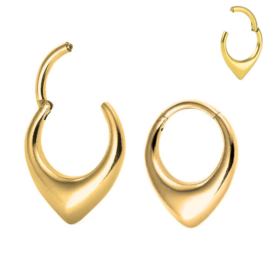 Gold Steel Chunky Thick Teardrop Chevron Hinged Clicker