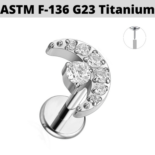 G23 Titanium Threadless Push In Paved CZ Moon Labret