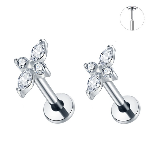 Steel Threadless Push In Marquise CZ Long Flower Labret