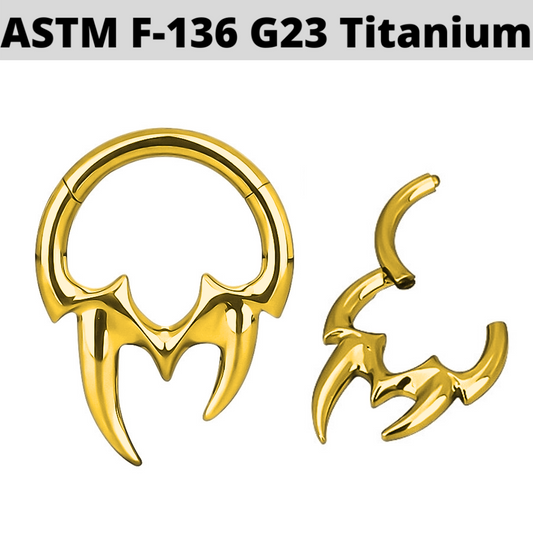 G23 Gold PVD Titanium Tribal Fangs Hinged Clicker