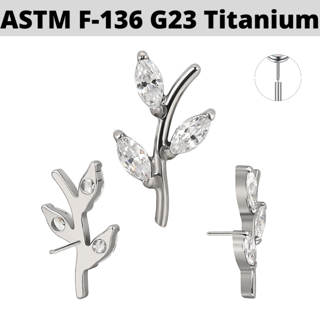 G23 Titanium Threadless Push In 3 Marquise Leaf Top
