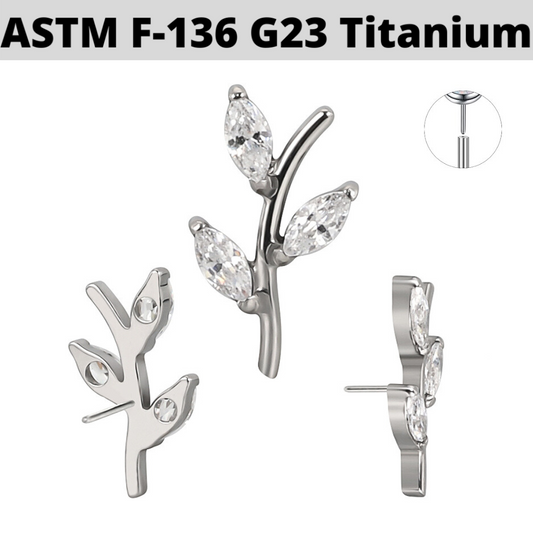 G23 Titanium Threadless Push In 3 Marquise Leaf Top