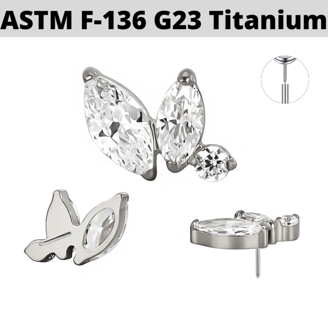 G23 Titanium Threadless Push In 2 Marquise Round CZ Top