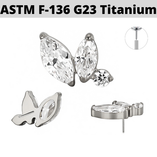 G23 Titanium Threadless Push In 2 Marquise Round CZ Top