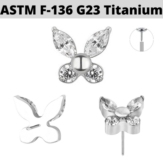 G23 Titanium Threadless Push In CZ Butterfly Top