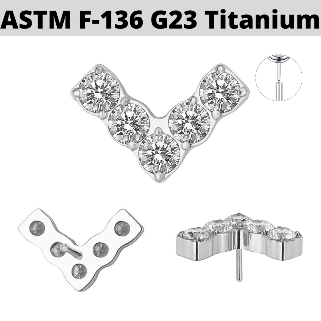 G23 Titanium Threadless Push In 5 CZ Chevron Top