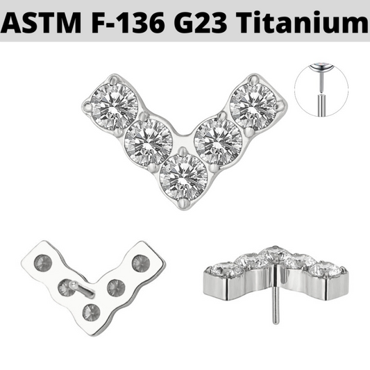 G23 Titanium Threadless Push In 5 CZ Chevron Top