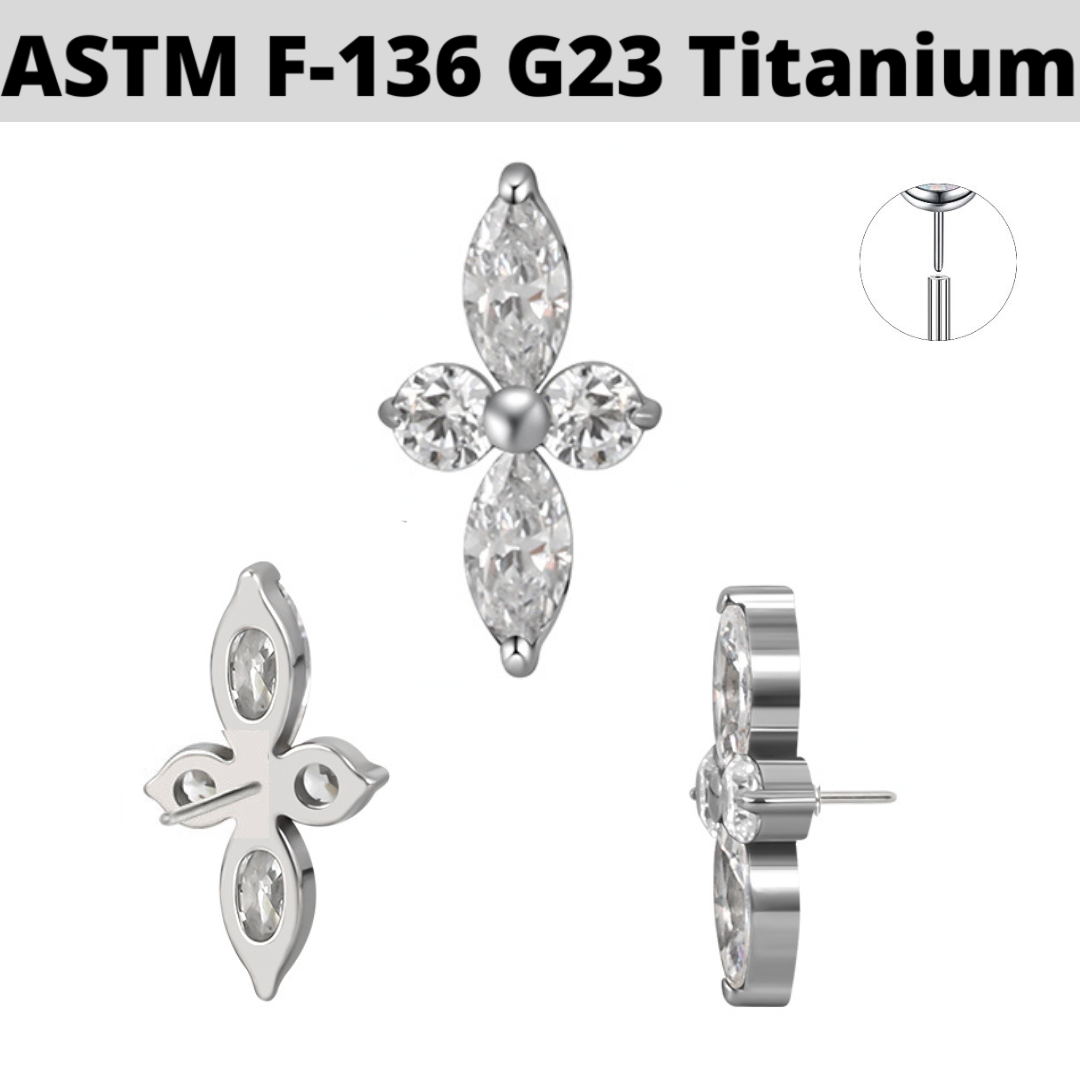 G23 Titanium Threadless Push In Marquise CZ Long Flower Top