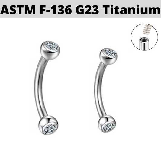 G23 Titanium Internally Threaded Ball CZ Curved Barbell