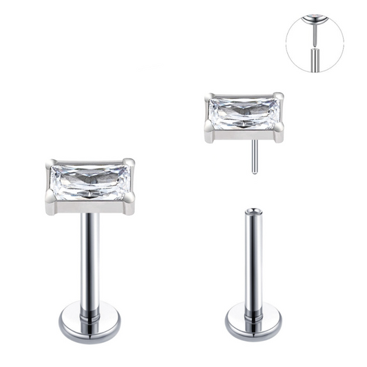 Steel Threadless Push In Rectangular Baguette CZ Tragus Labret