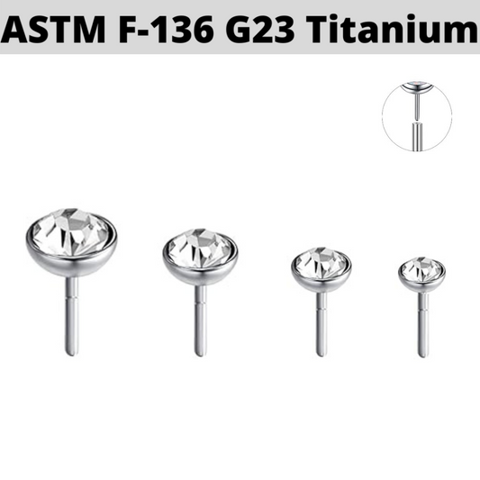 G23 Titanium Threadless Push In Flat CZ Gem Top