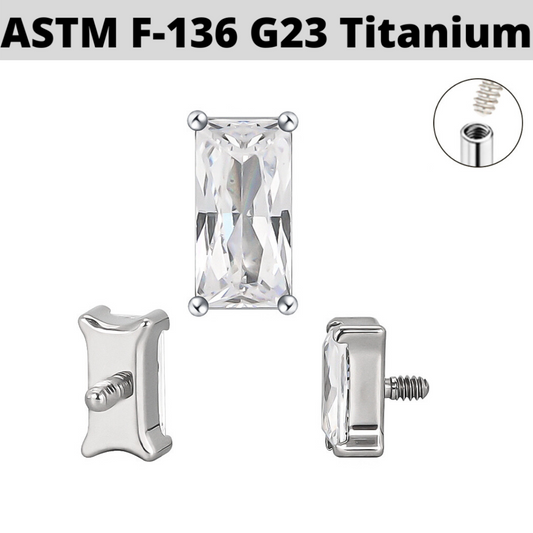 G23 Titanium Internally Threaded Baguette CZ Top