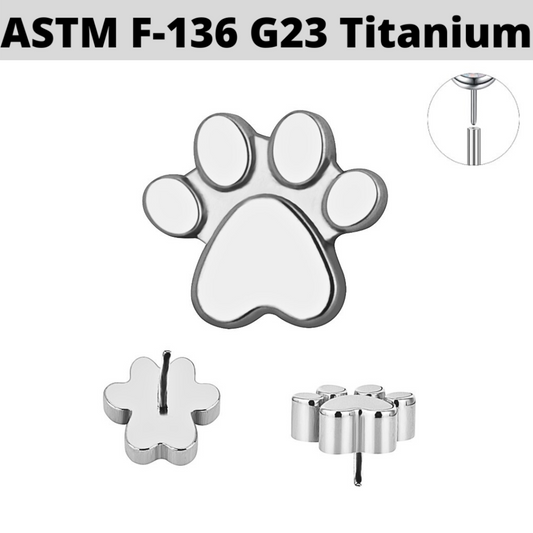 G23 Titanium Threadless Push In Animal Paw Top