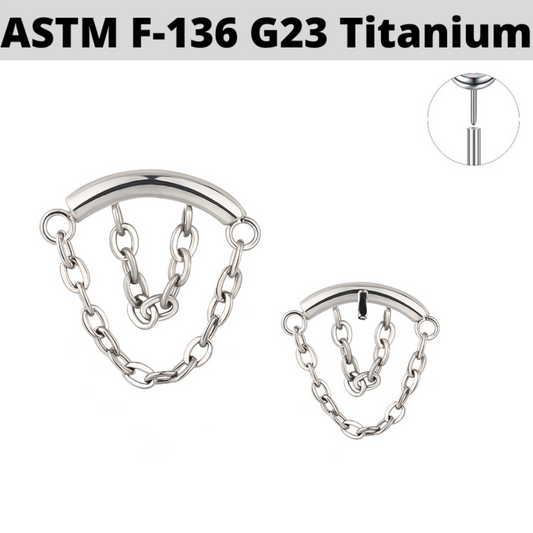 G23 Titanium Threadless Push In Double Hanging Chains Curved Bar Top