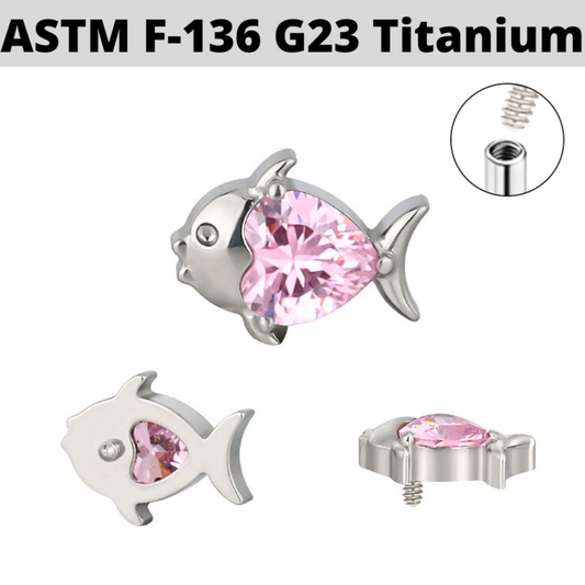 G23 Titanium Internally Threaded Heart CZ Fish Top
