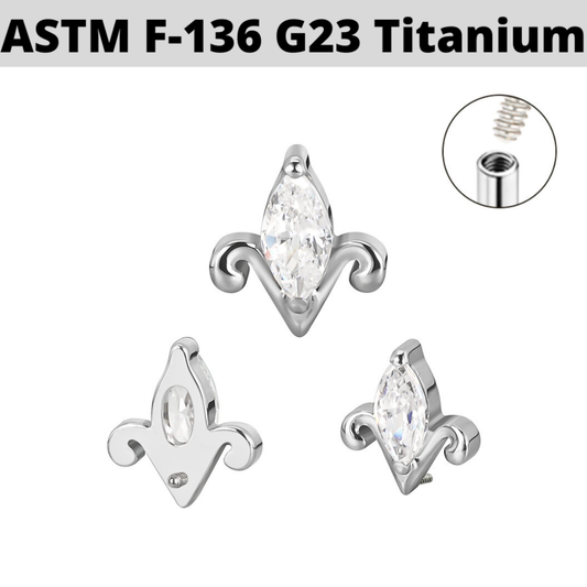 G23 Titanium Internally Threaded Marquise CZ Fleur De Lis Top
