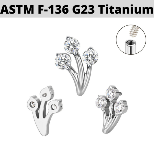G23 Titanium Internally Threaded Triple CZ Bouquet Top