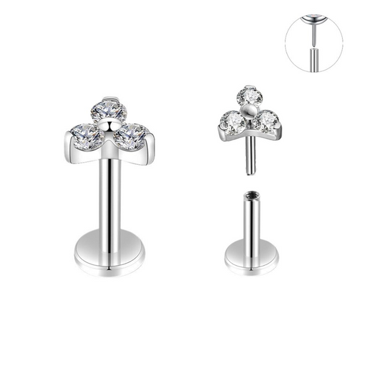 Steel Threadless Push In Trinity CZ Tragus Labret
