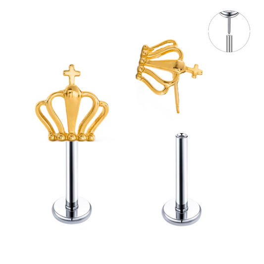 Gold Ion Plated Top Steel Threadless Push In Crown Labret