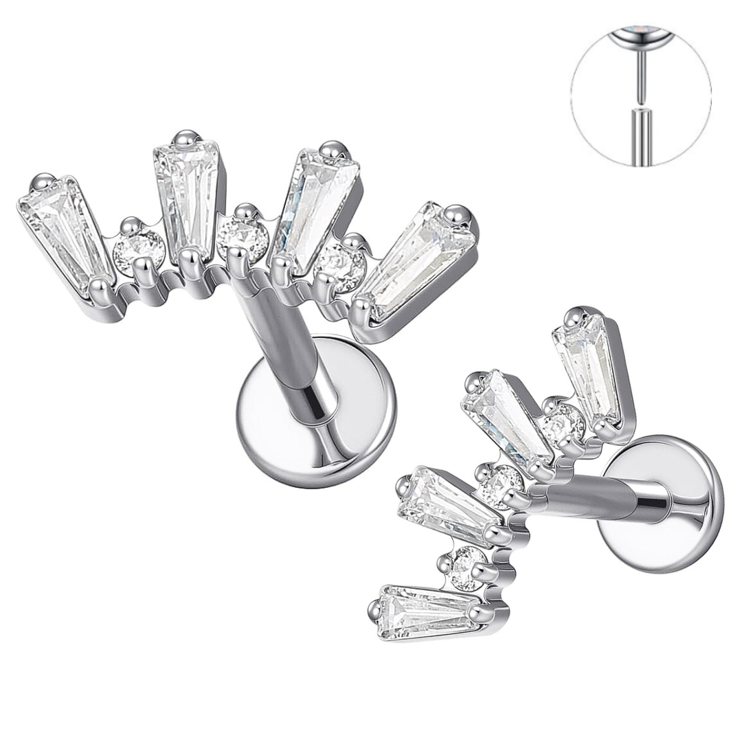 Steel Threadless Push In Baguette CZ Crown Top Labret