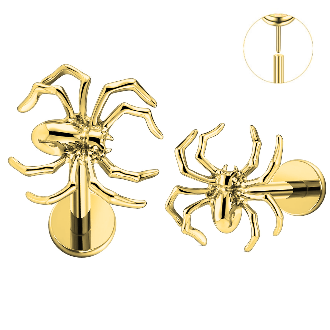 Gold Ion Plated Steel Threadless Push In Spider Top Labret