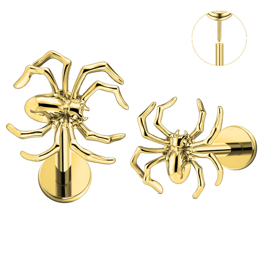 Gold Ion Plated Steel Threadless Push In Spider Top Labret