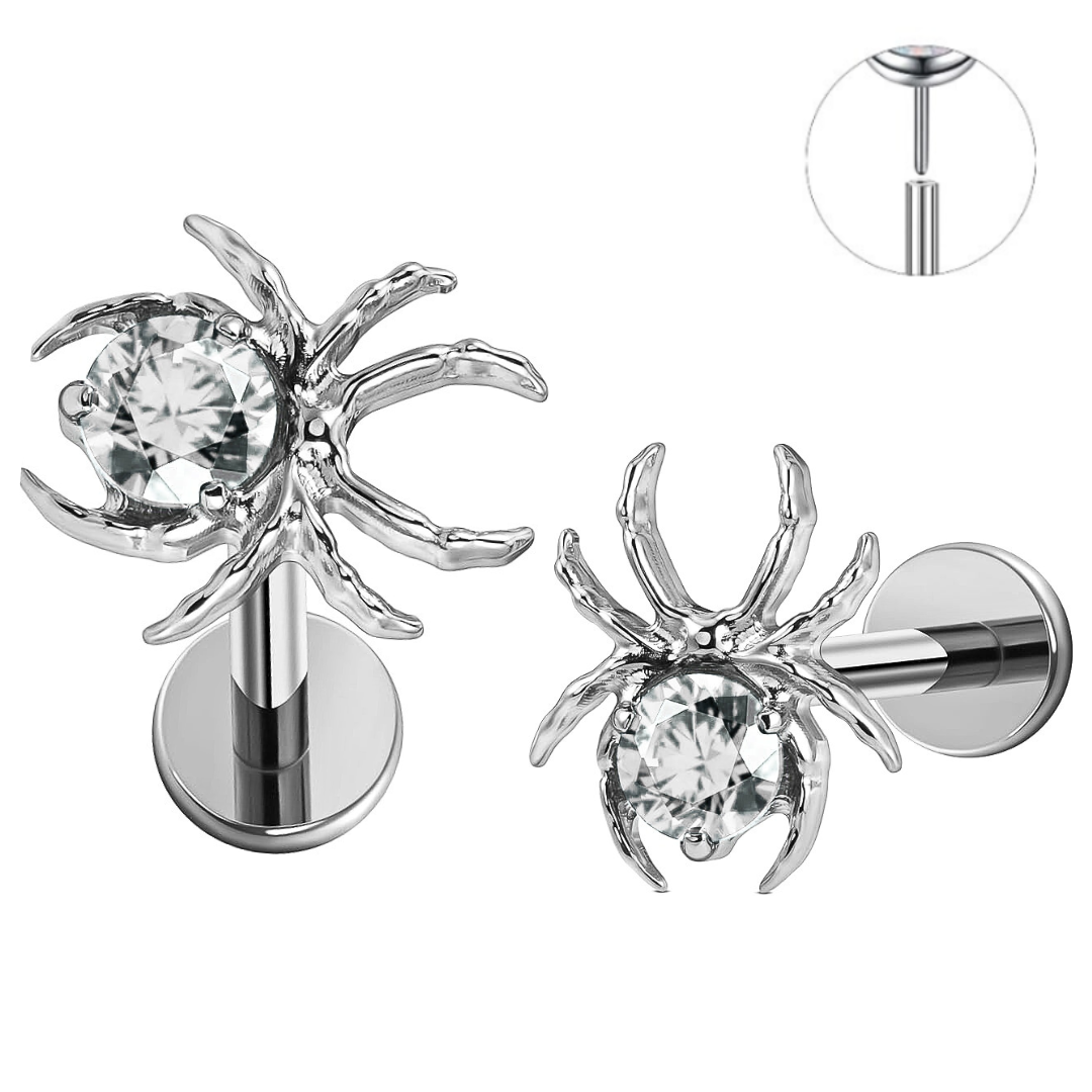 Steel Threadless Push In CZ Spider Top Labret