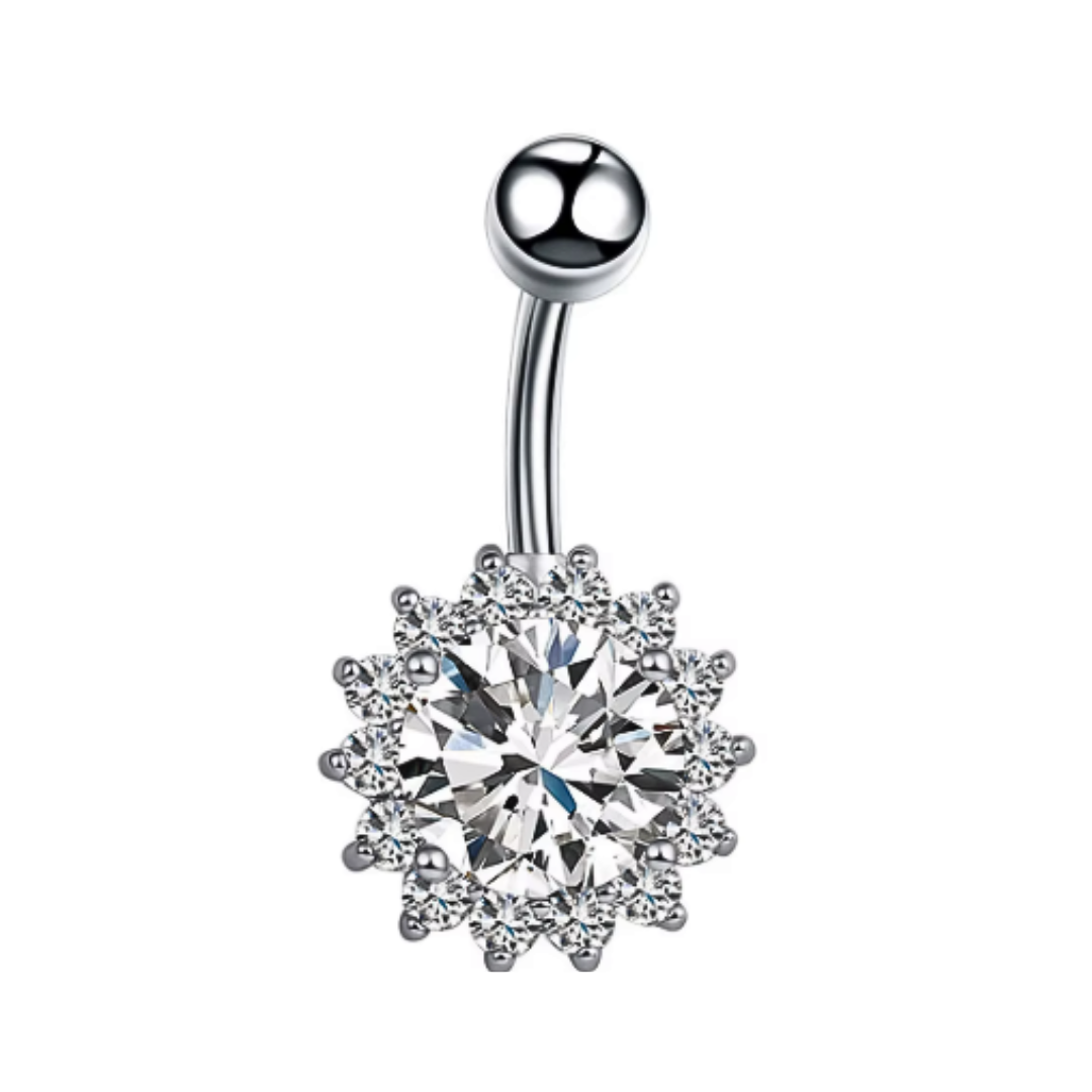 Crystal Center CZ Sunflower Belly Ring