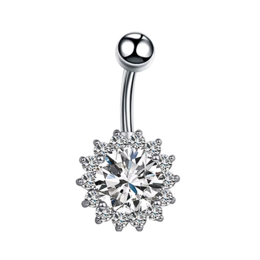 Crystal Center CZ Sunflower Belly Ring