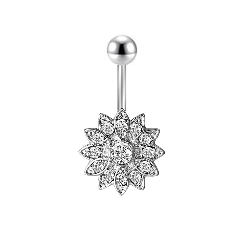 CZ Paved Daisy Flower Belly Ring