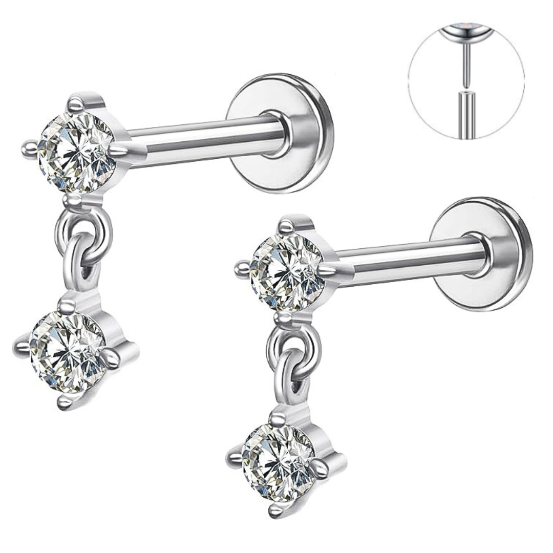 Steel Threadless Push In CZ Dangle CZ Labret