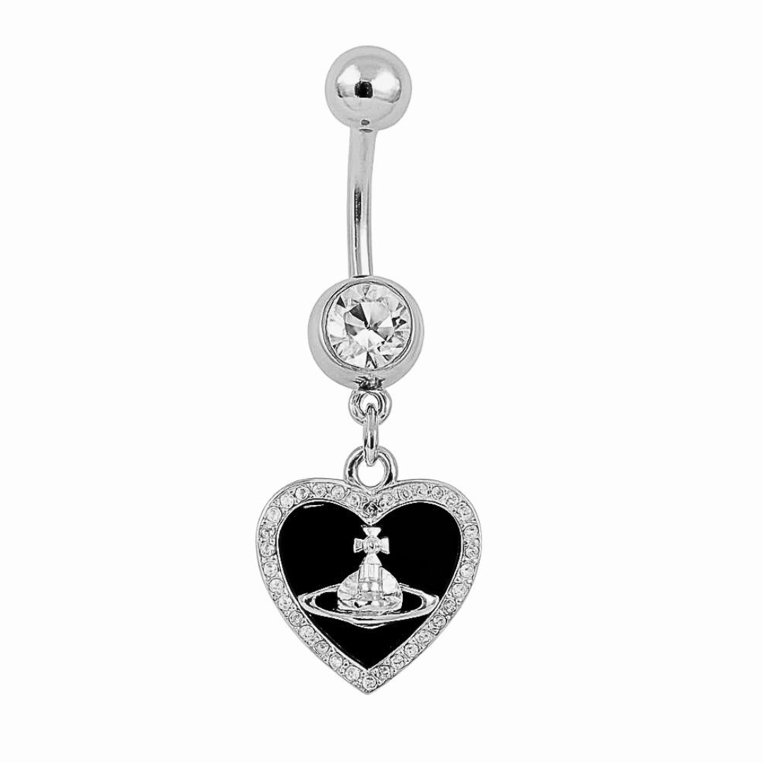 CZ Heart With Planet Cross Dangle Belly Ring