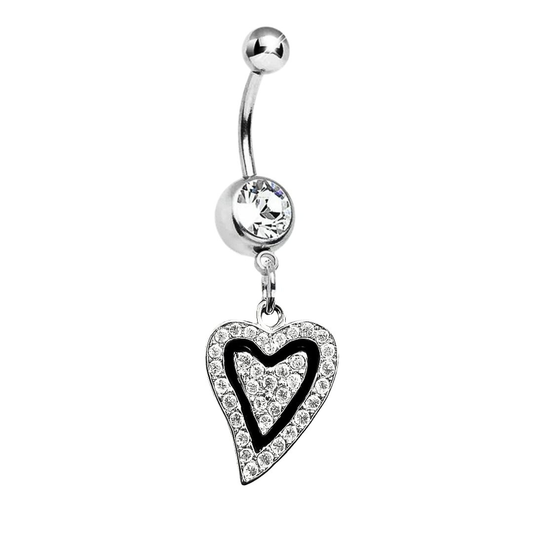 Paved Heart CZ With Blackline Dangle Belly Ring