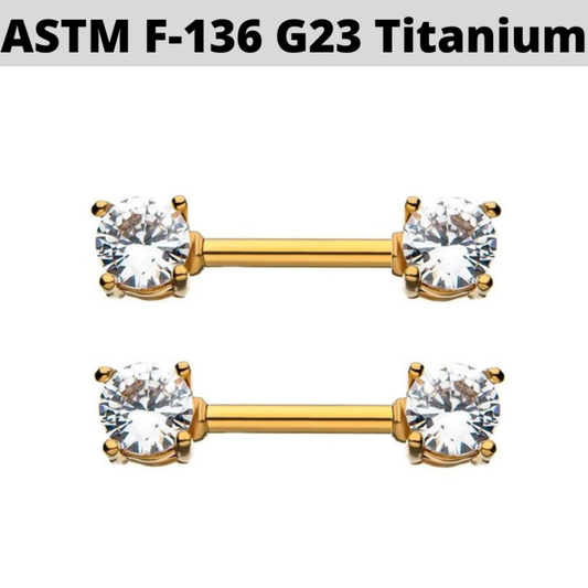 G23 Internally Threaded Gold PVD Titanium Front CZ Nipple Barbell